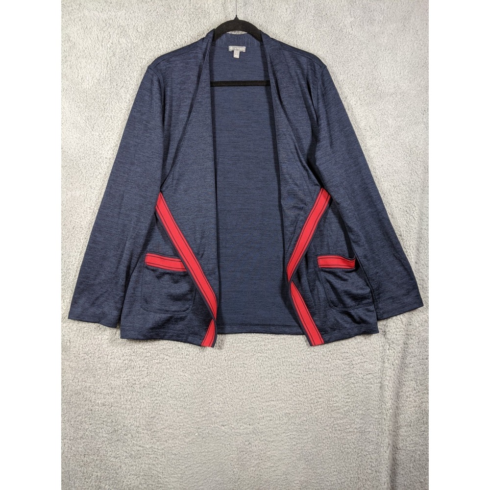 T by Talbots Draped Cardigan Sweater Womens Large Navy Blue Stretch Knit